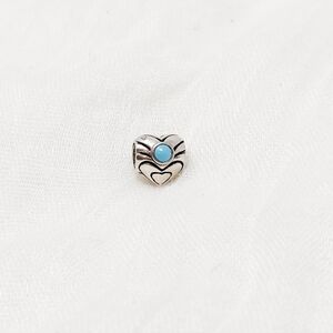 Silver Heart Bracelet Charm with Blue Accent